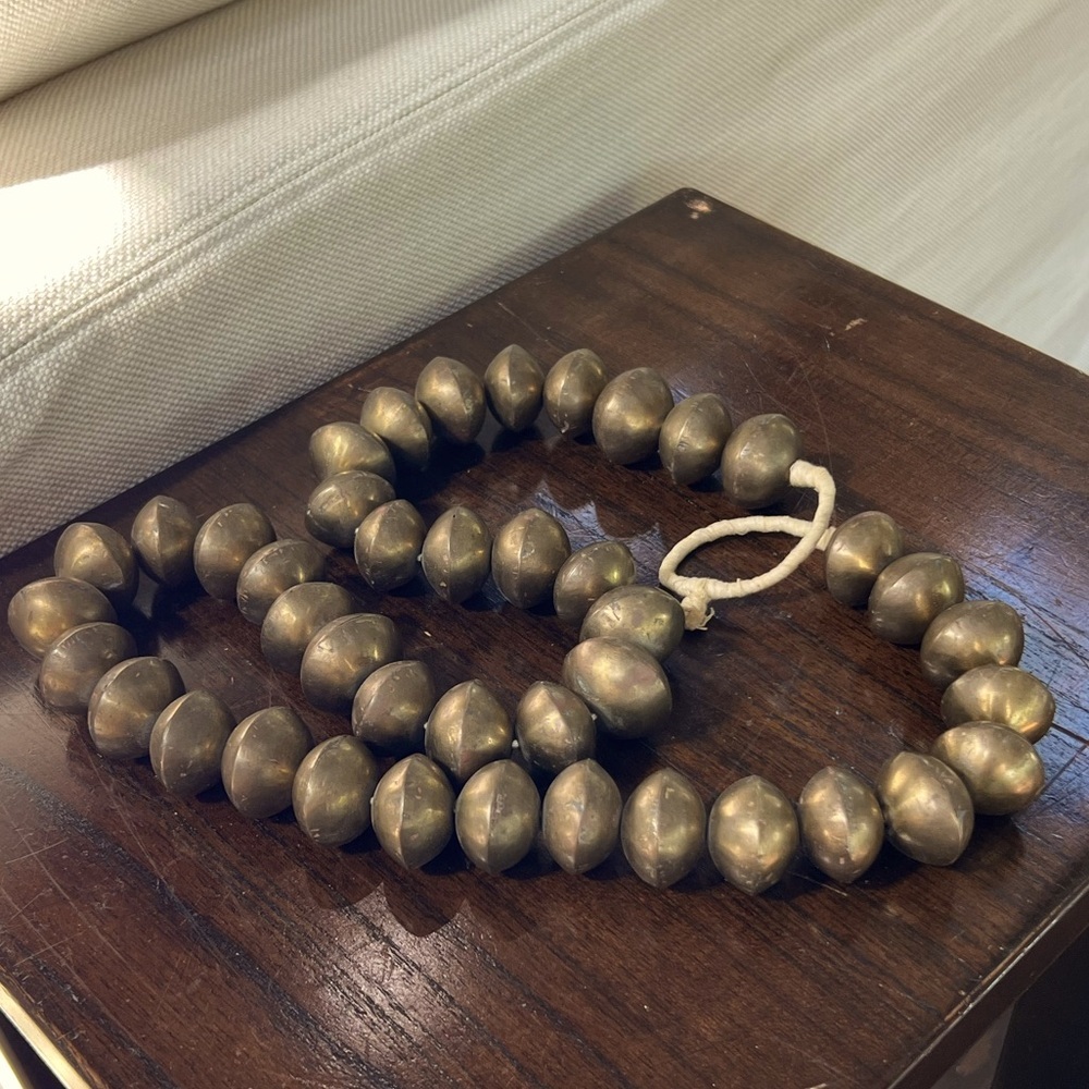 Large African Cast Brass Trade Beads Strand – Lost Wax, Ghana Style, Statement